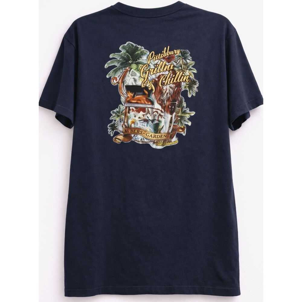 Grillin Chillin BBQ Beer T Shirt Mens 2XT Pine Island Graphic Tee Faded Navy